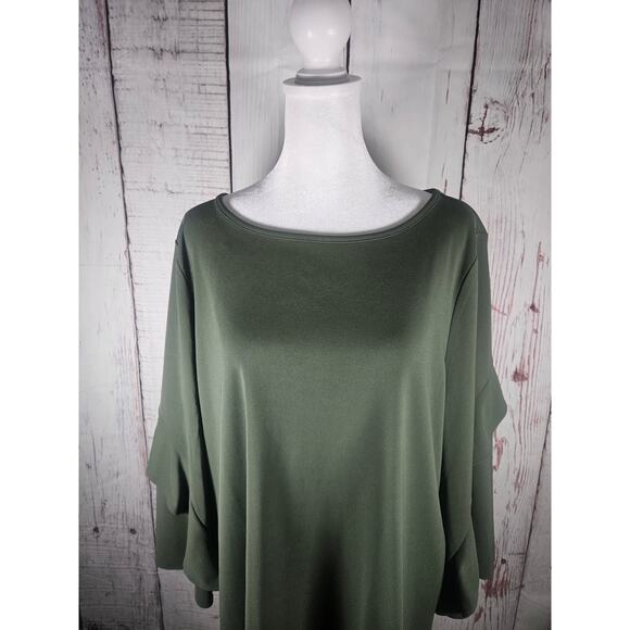 Ann Taylor Factory Womens Flowly Ruffle Sleeve Blouse SIZE L Green - Picture 2 of 6